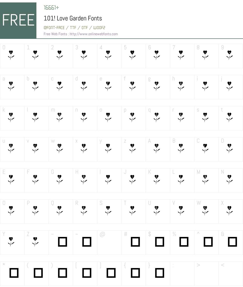 101! Love Garden Font Screenshots