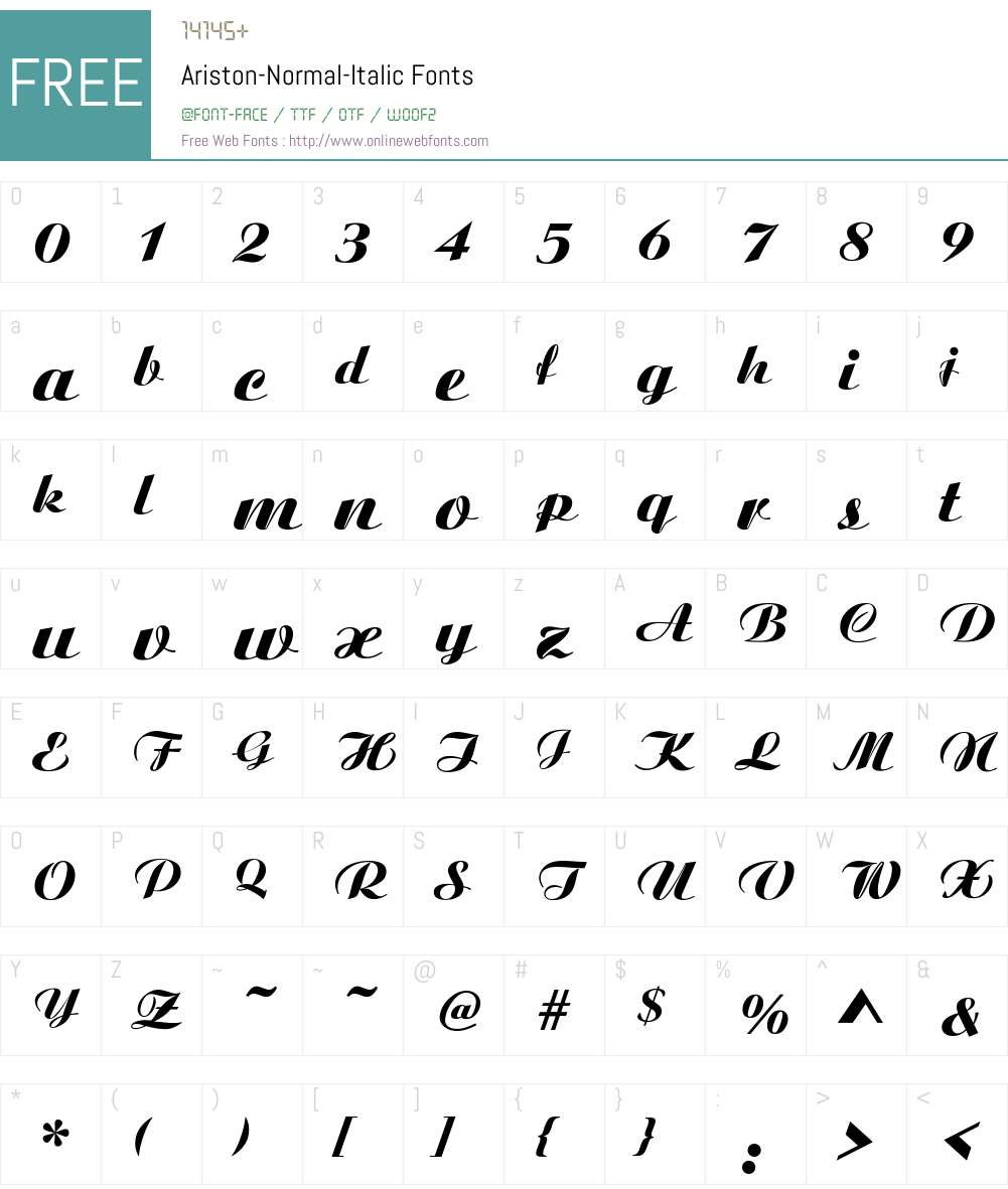 Ariston-Normal-Italic Font Screenshots
