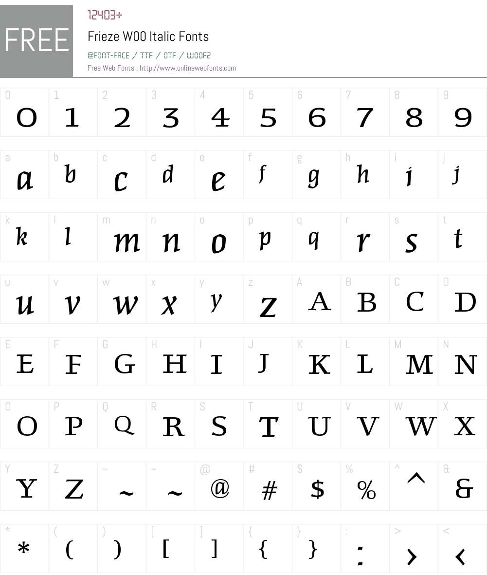 FriezeW00-Italic Font Screenshots