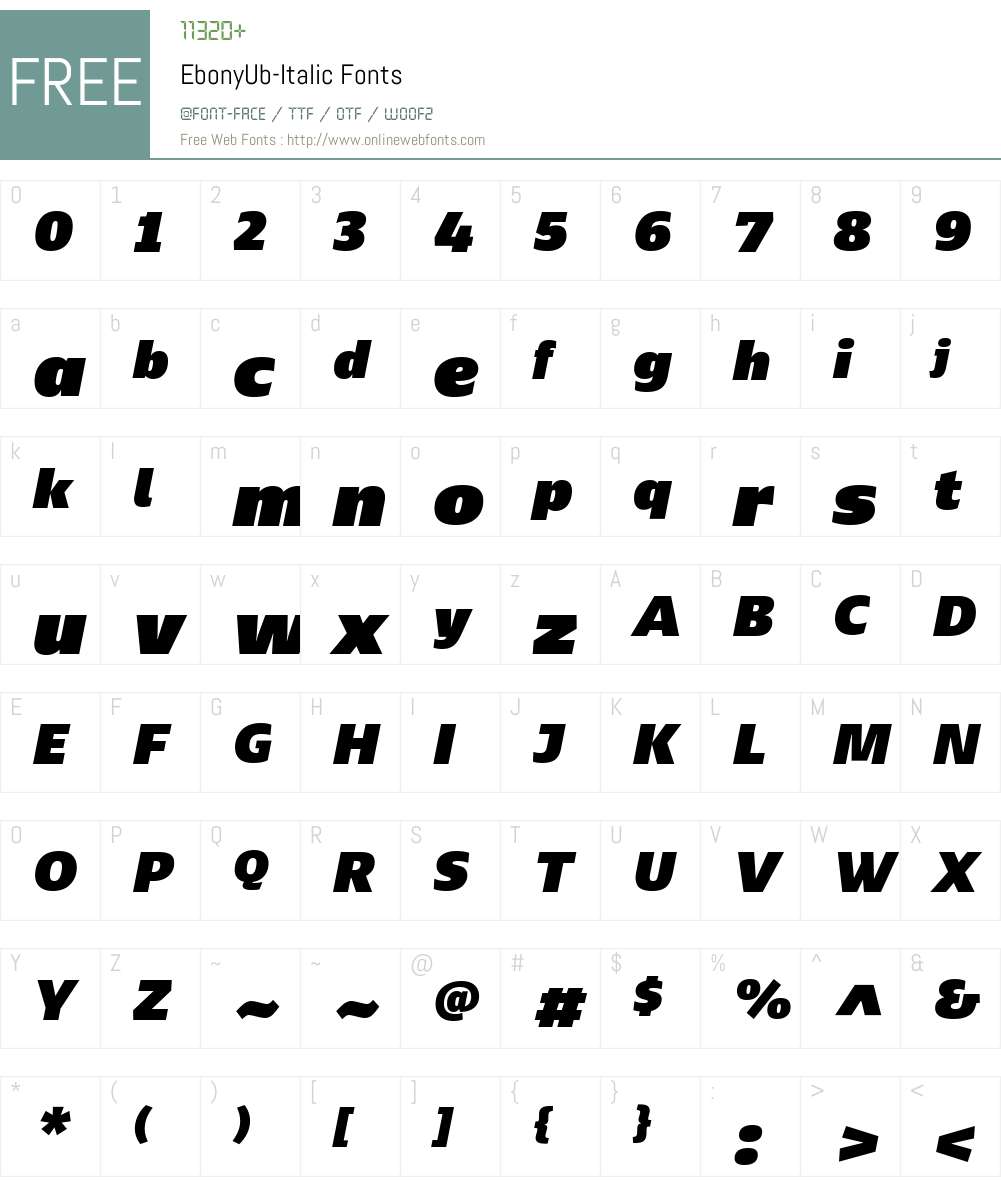 EbonyUb-Italic Font Screenshots