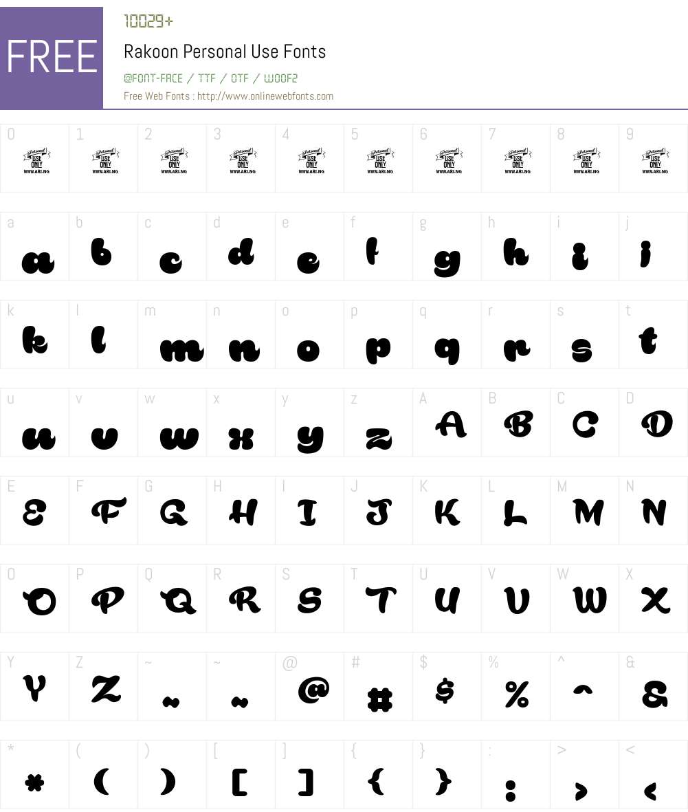 Rakoon Personal Use Font Screenshots