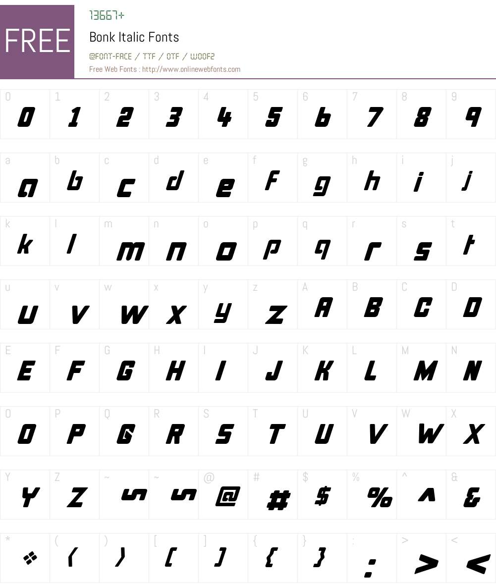 Bonk Italic Font Screenshots