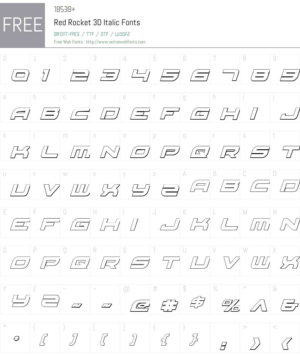 Red Rocket 3D Italic Font Screenshots