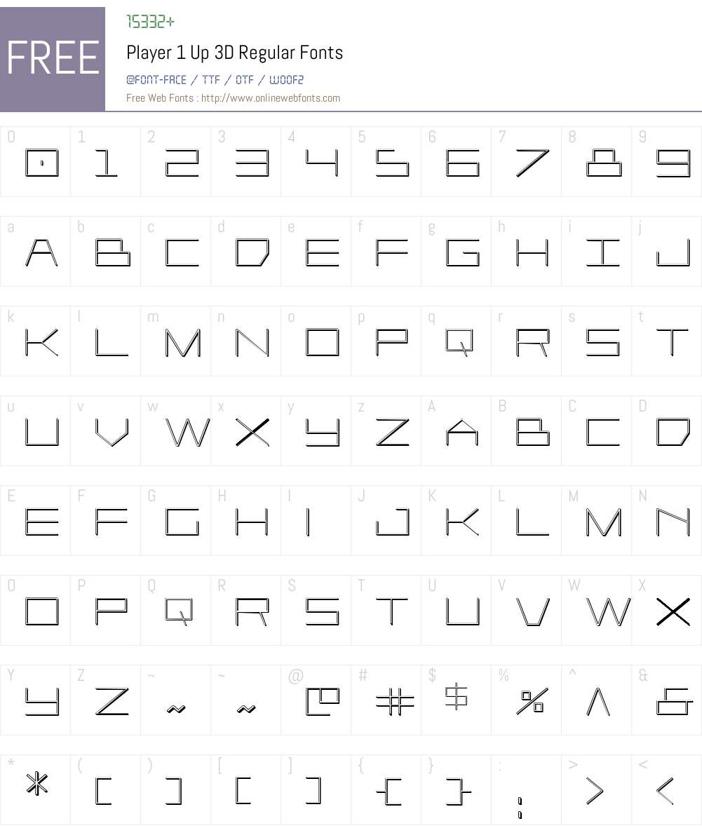 Player 1 Up 3D Font Screenshots