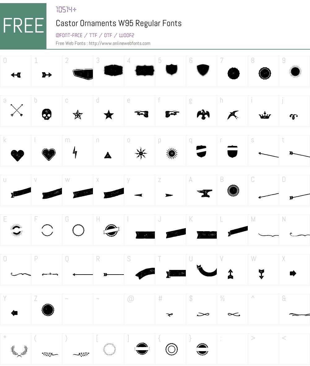 CastorOrnamentsW95-Regular Font Screenshots