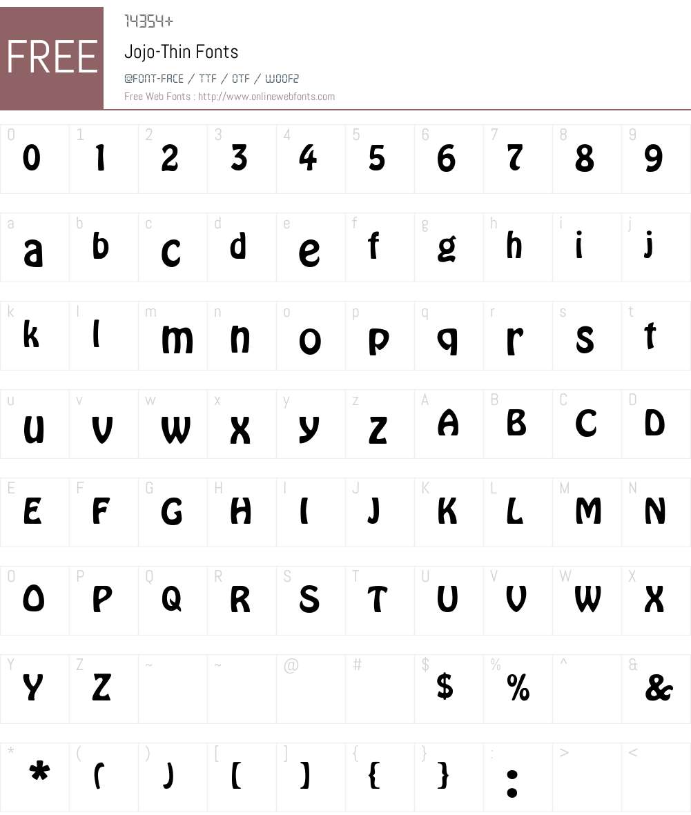 Jojo-Thin Font Screenshots