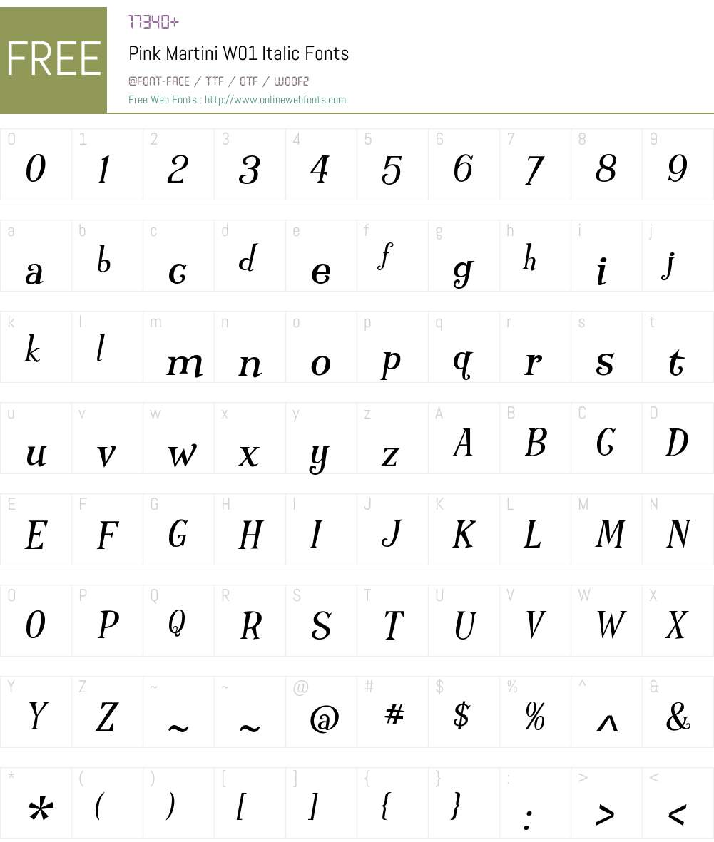 PinkMartiniW01-Italic Font Screenshots