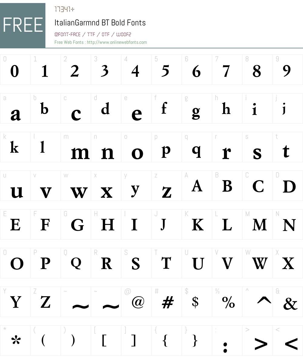 ItalianGarmnd BT Font Screenshots