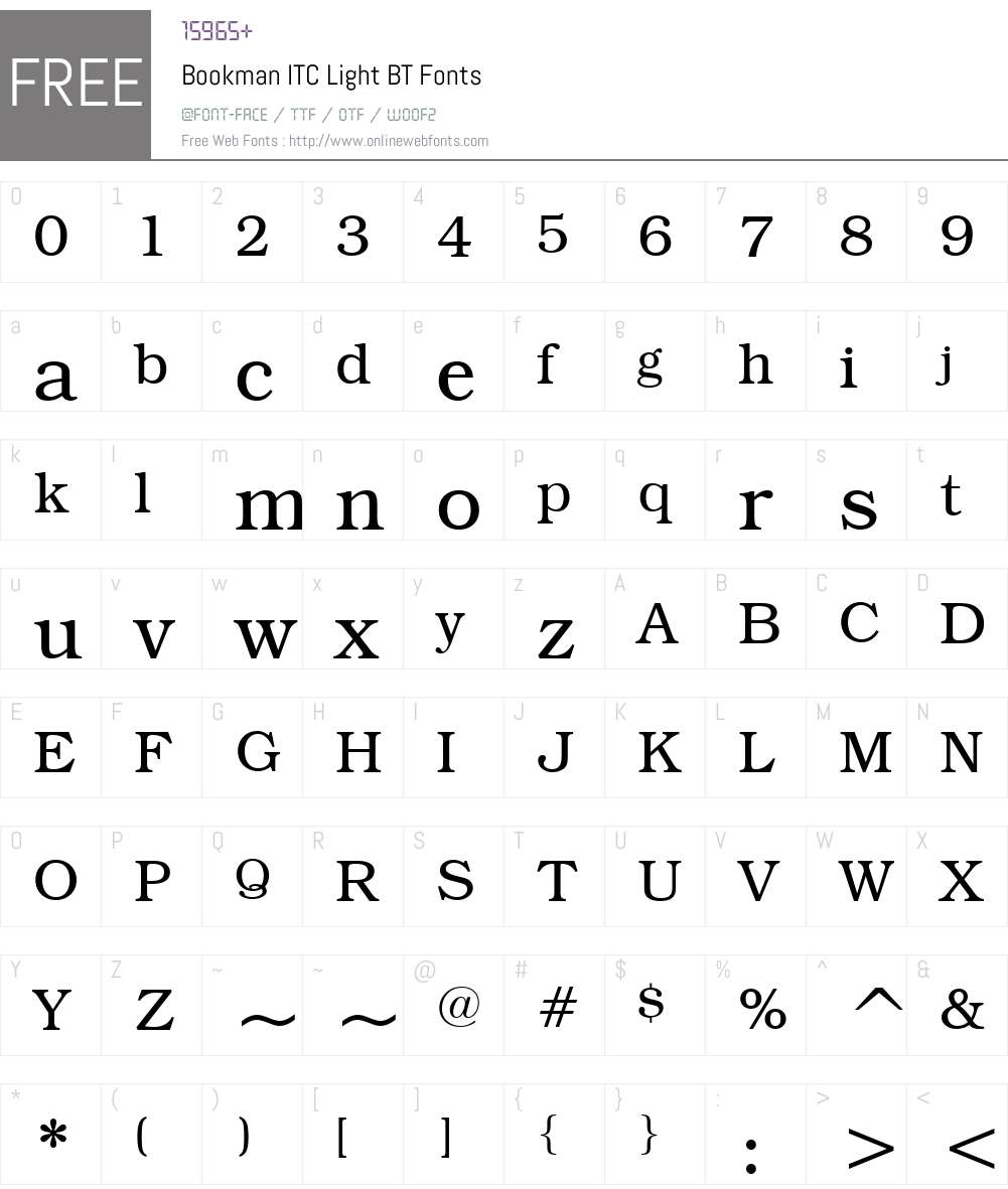 BookmanITC Lt BT Font Screenshots