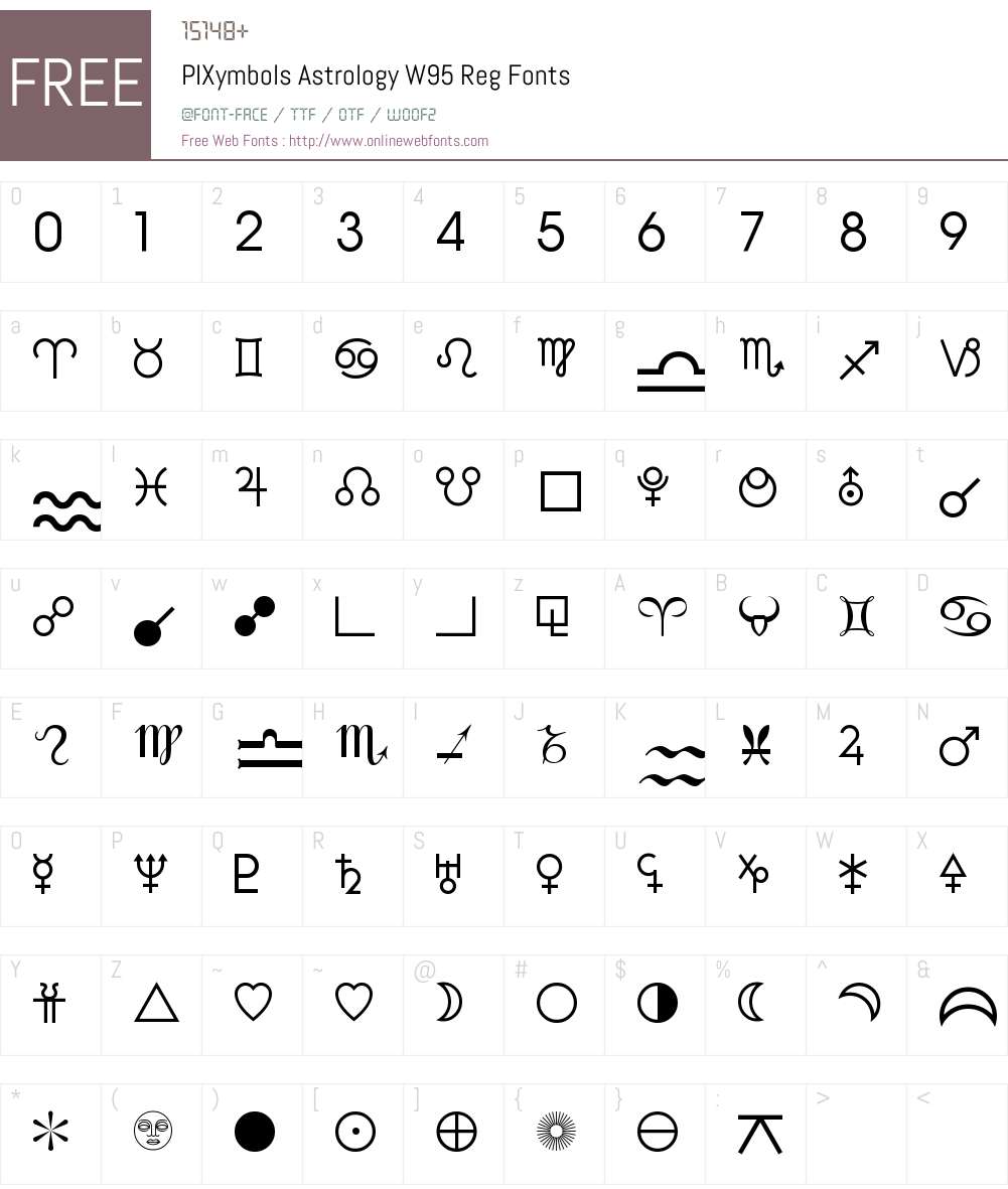 PIXymbolsAstrologyW95-Reg Font Screenshots