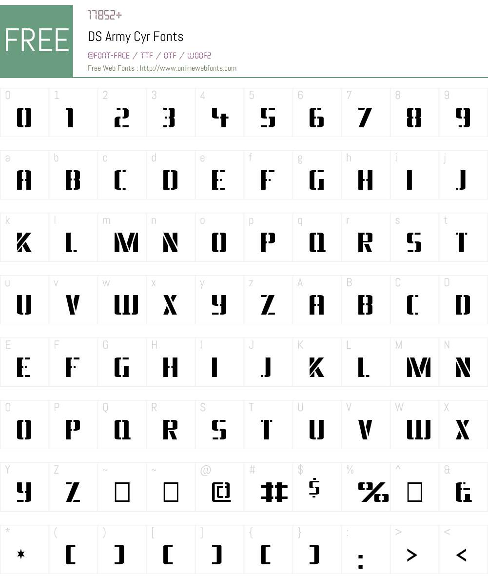 DS Army Cyr Font Screenshots