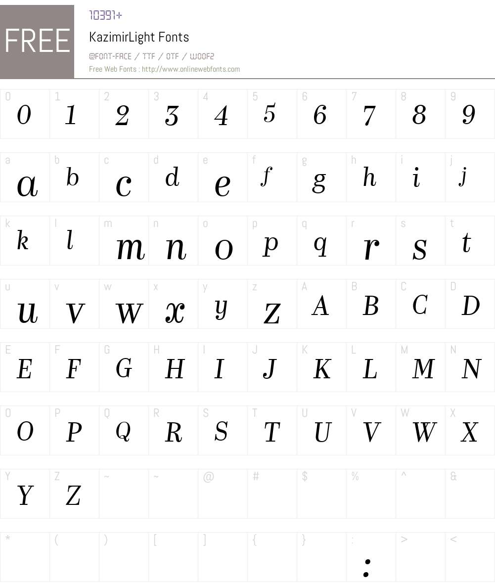 Kazimir Light Font Screenshots