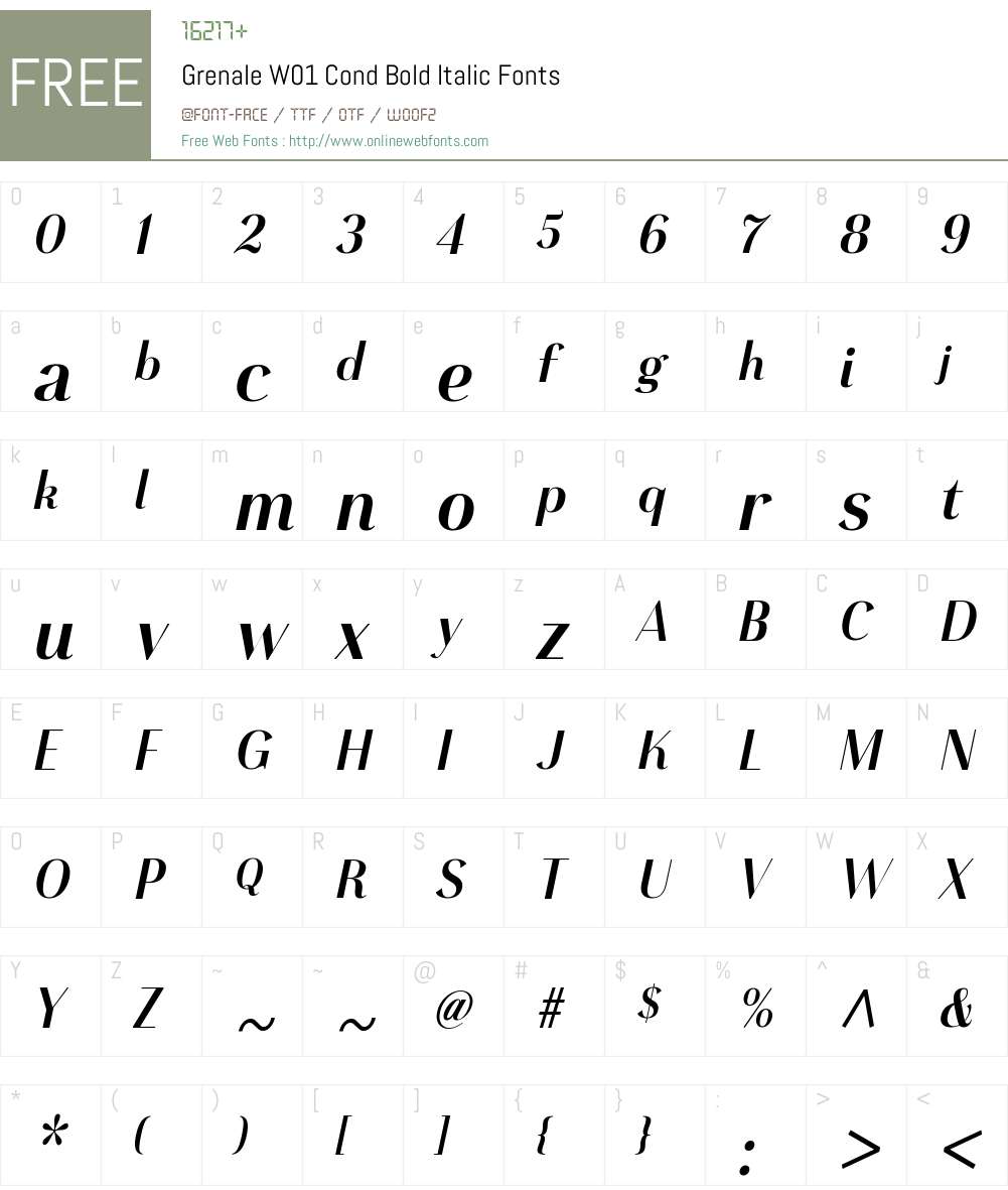 GrenaleW01-CondBoldItalic Font Screenshots