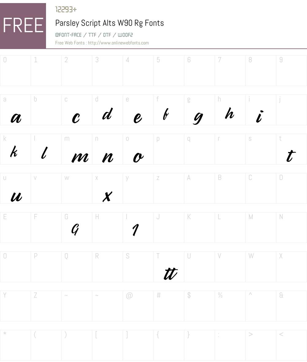 ParsleyScriptAltsW90-Rg Font Screenshots