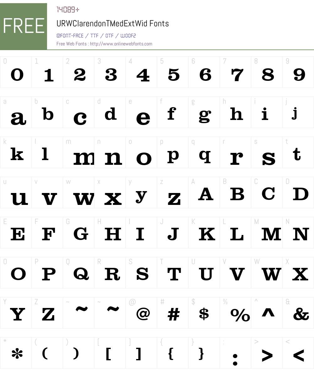 URWClarendonTMedExtWid Font Screenshots