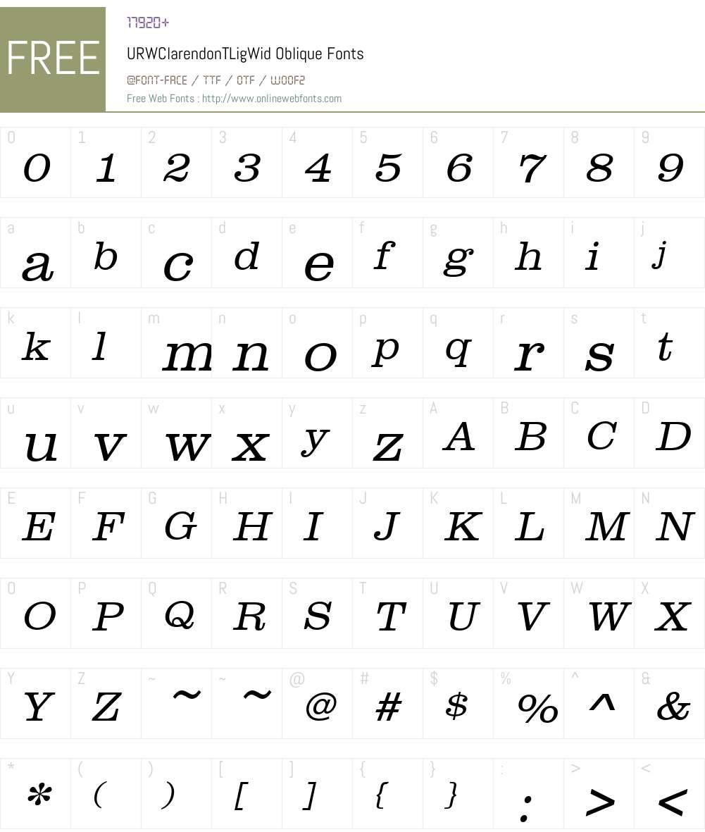URWClarendonTLigWid Font Screenshots
