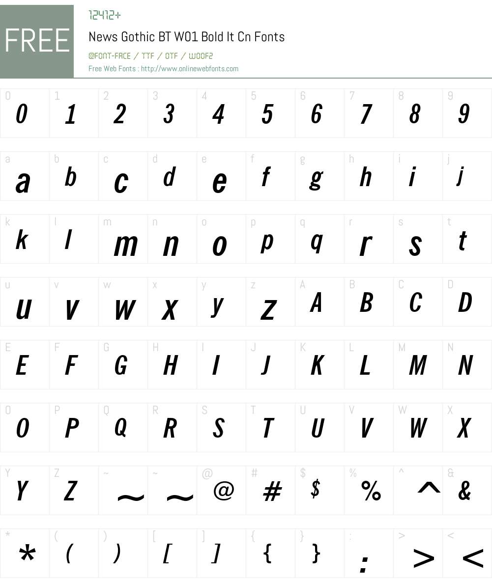 NewsGothicBTW01-BoldItCn Font Screenshots