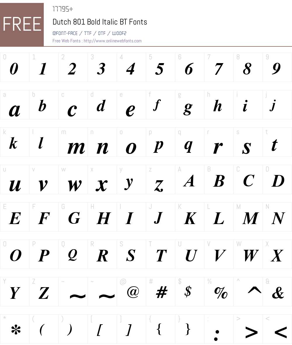 Dutch801 Rm BT Font Screenshots