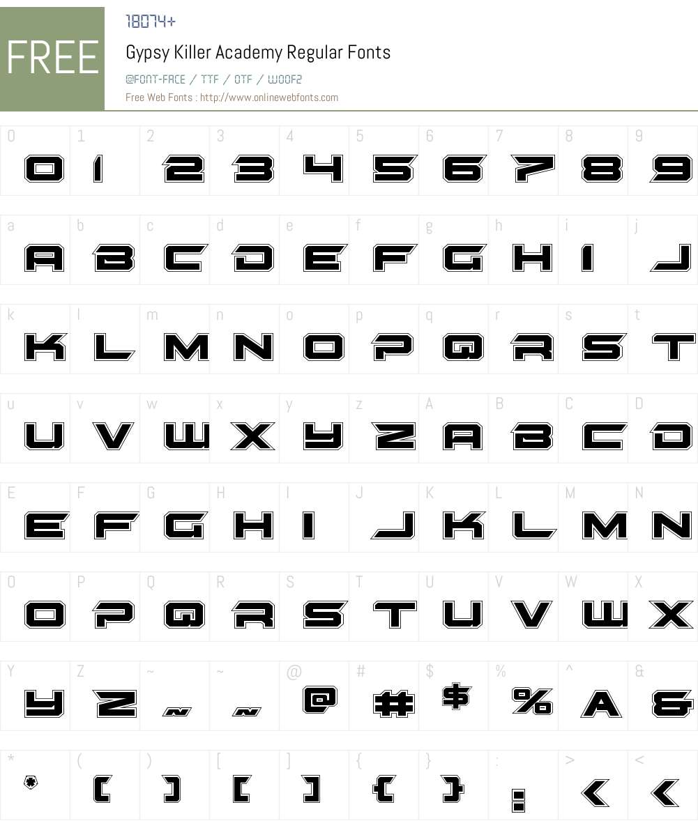 Gypsy Killer Academy Font Screenshots