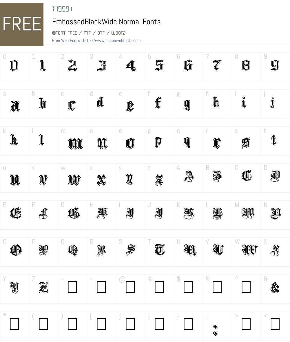 EmbossedBlackWide Font Screenshots