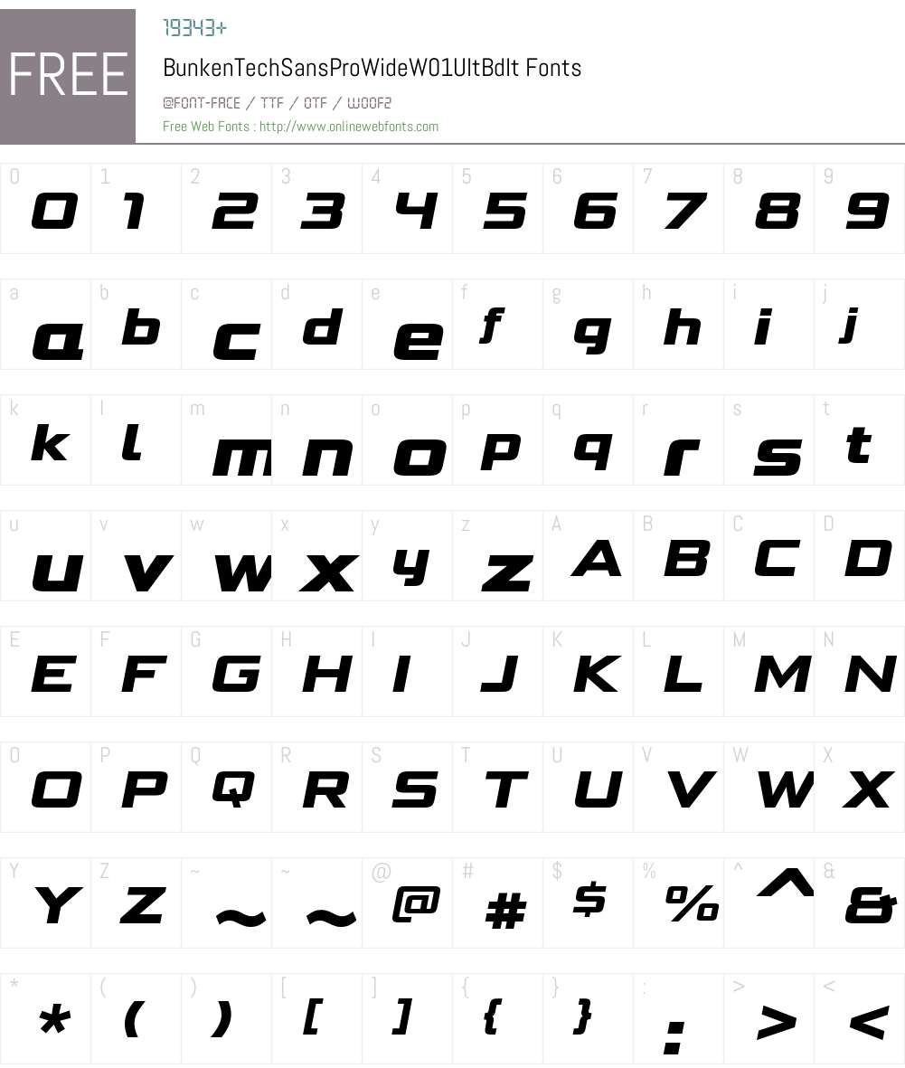 BunkenTechSansProWideW01-UltBdIt Font Screenshots