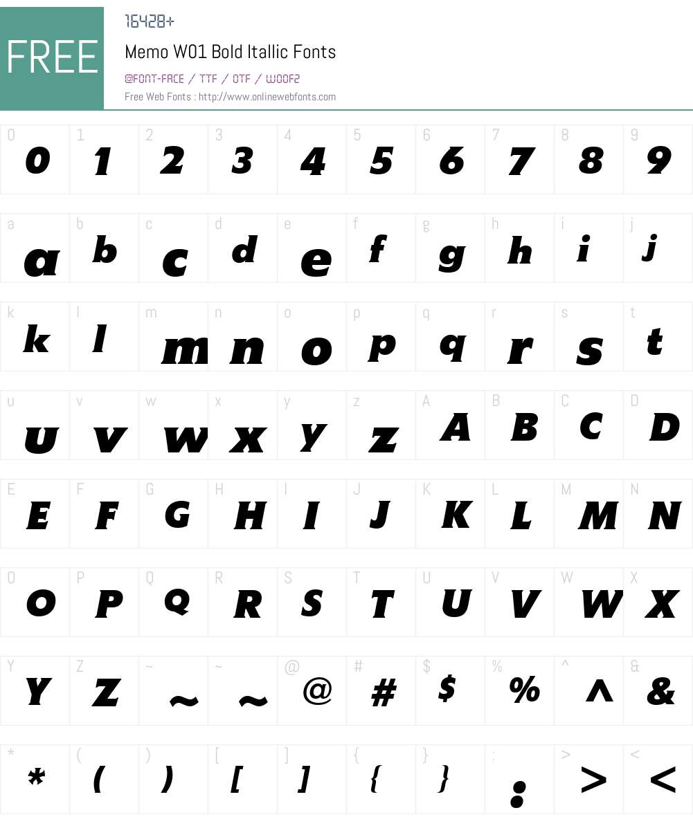 MemoW01-BoldItallic Font Screenshots