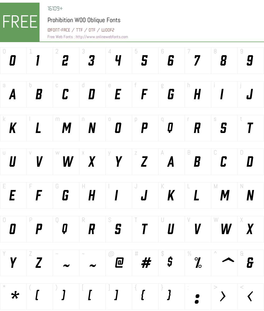 ProhibitionW00-Oblique Font Screenshots