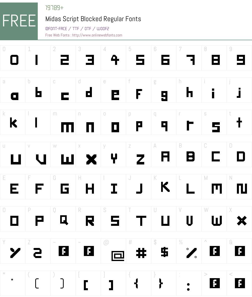 Midas Script Blocked Font Screenshots