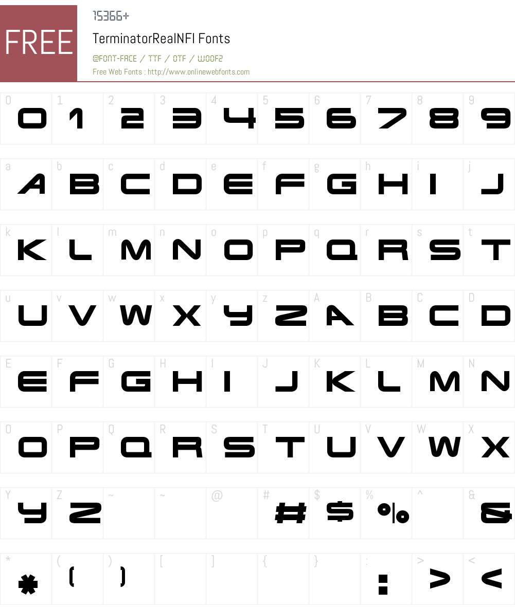 Terminator Real NFI Font Screenshots