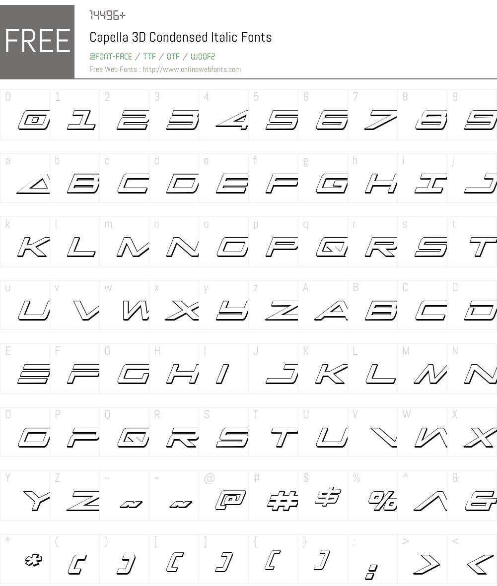 Capella 3D Condensed Italic Font Screenshots