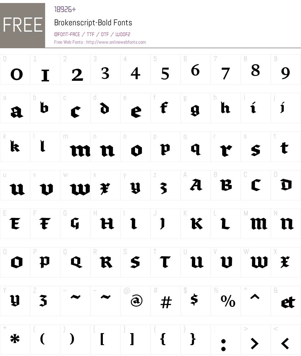 Brokenscript-Bold Font Screenshots