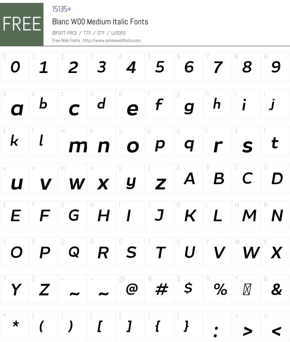 BlancW00-MediumItalic Font Screenshots