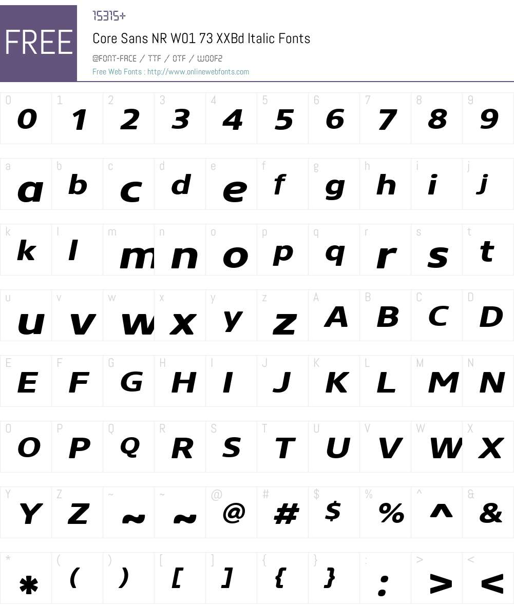 CoreSansNRW01-73XXBdItalic Font Screenshots