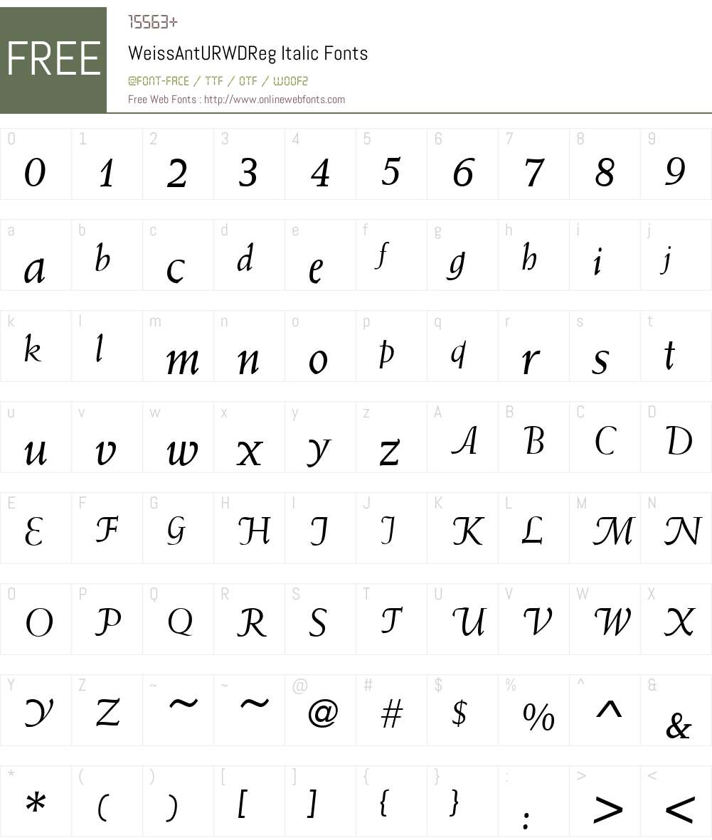 WeissAntURWD-RegIta Font Screenshots