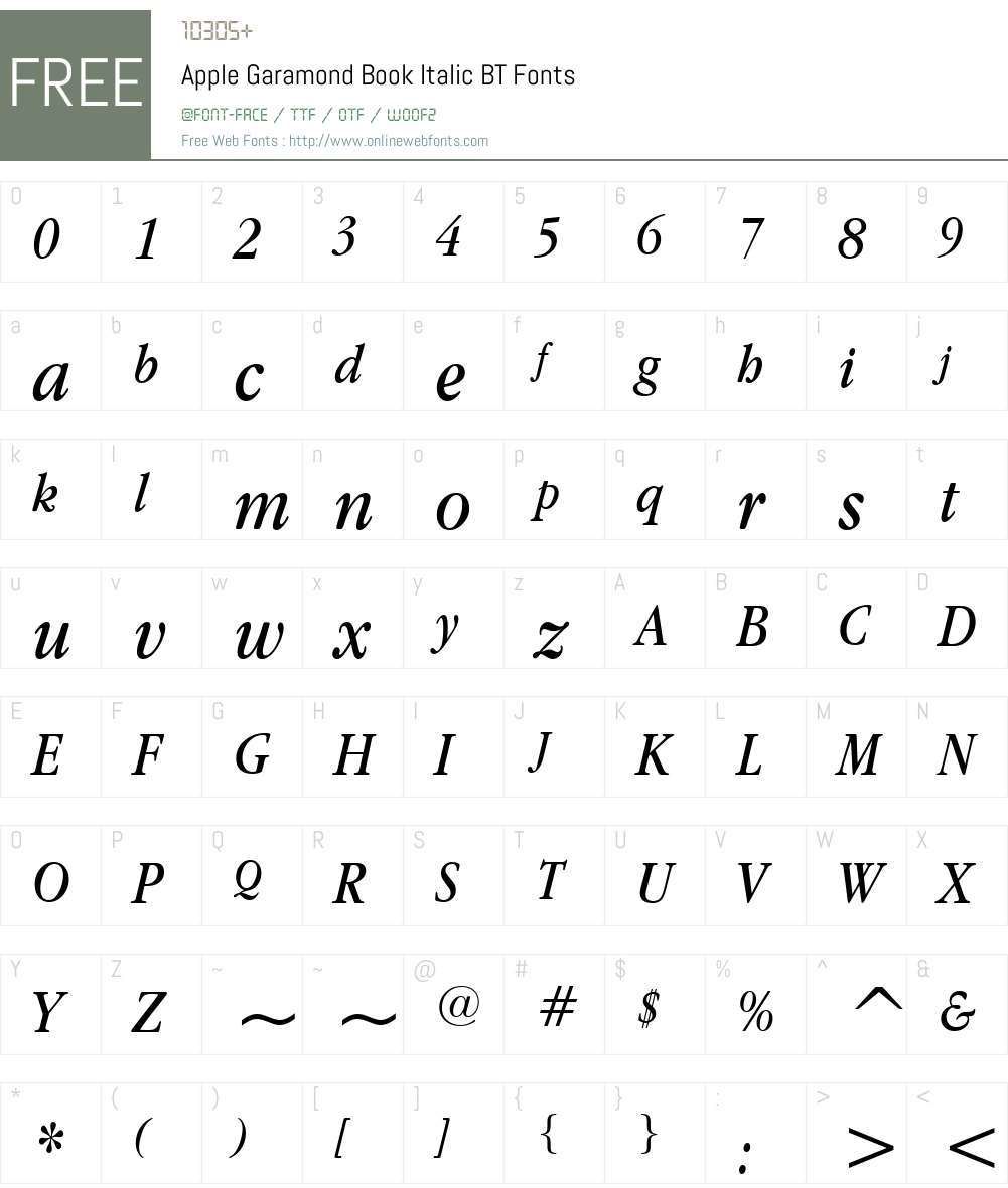 Apple Garamond BT Font Screenshots