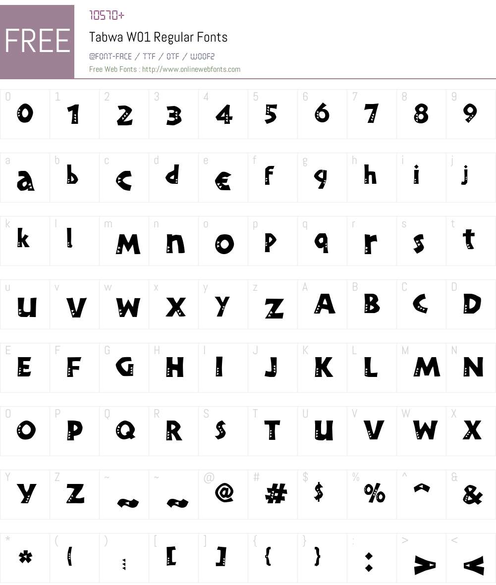 TabwaW01-Regular Font Screenshots