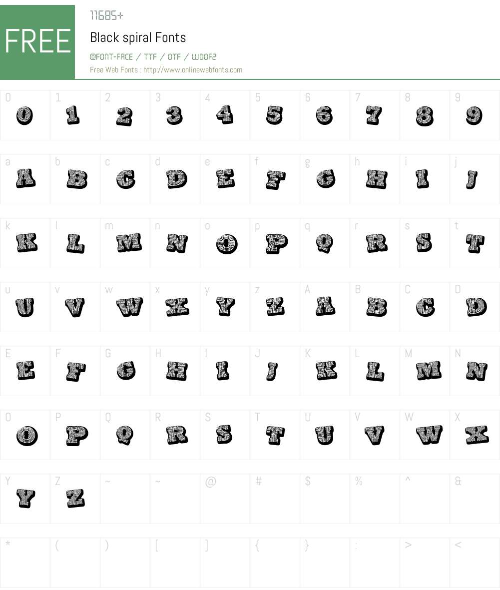 Black spiral Font Screenshots