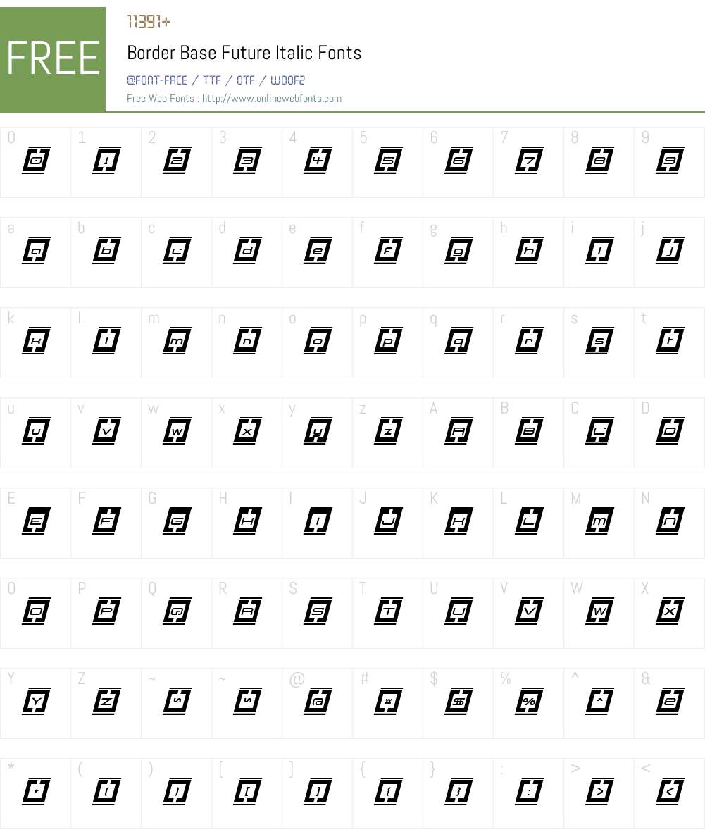 Border Base Future Italic Font Screenshots