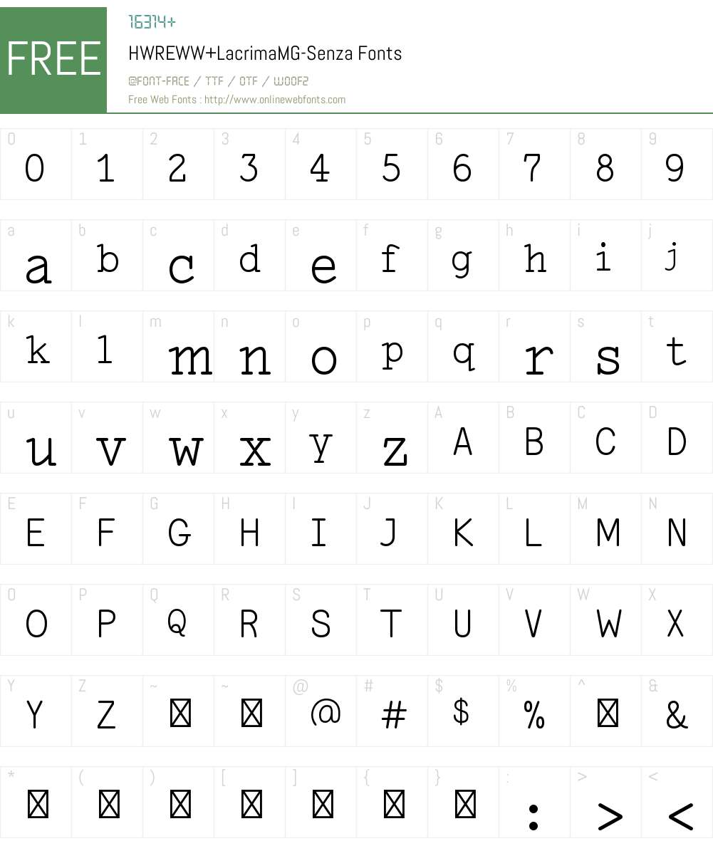 HWREWW+LacrimaMG-Senza Font Screenshots