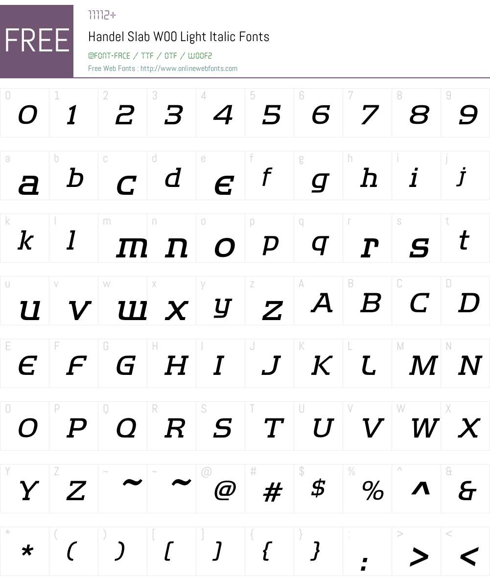 HandelSlabW00-LightItalic Font Screenshots