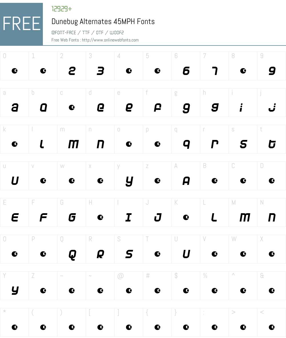 Dunebug Alternates 45MPH Font Screenshots