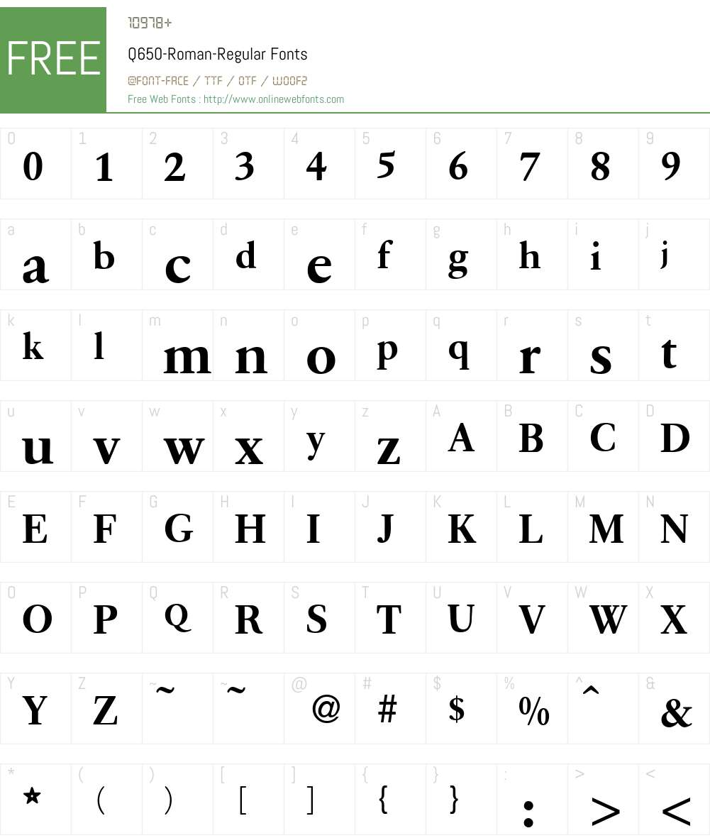 Q650-Roman Font Screenshots
