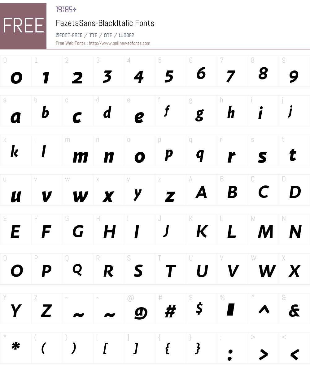 FazetaSans-BlackItalic Font Screenshots