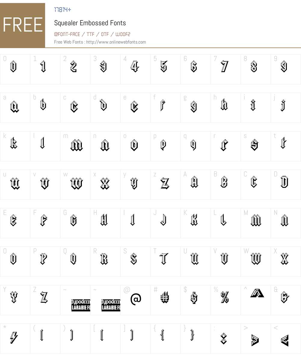 Squealer Embossed Font Screenshots