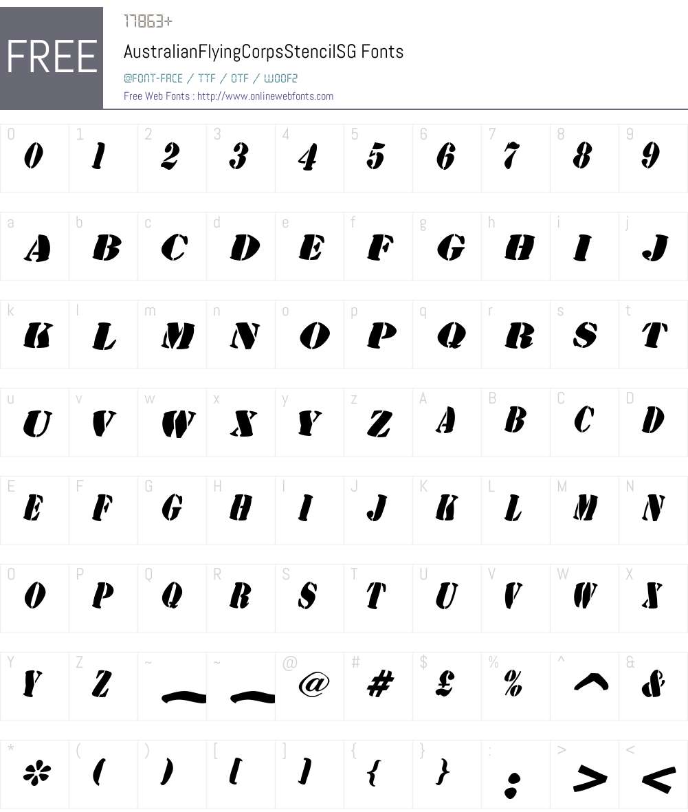 AustralianFlyingCorpsStencilSG Font Screenshots