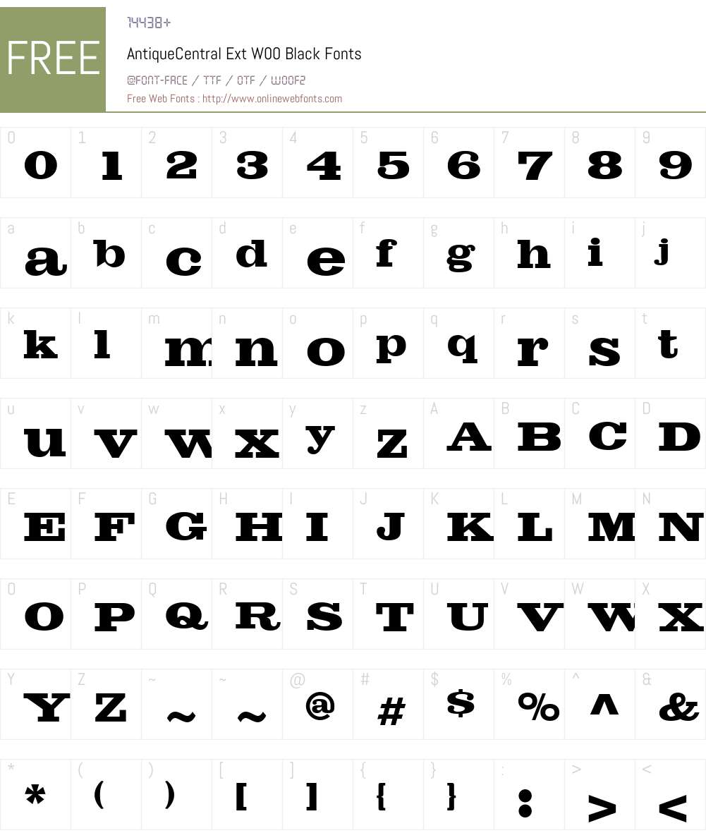 AntiqueCentralExtW00-Black Font Screenshots