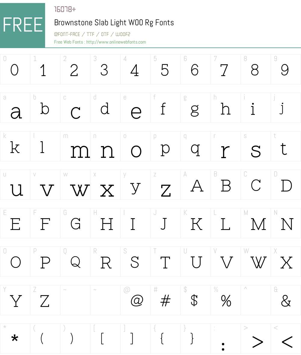BrownstoneSlabLightW00-Rg Font Screenshots
