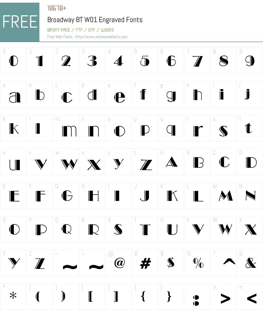 BroadwayBTW01-Engraved Font Screenshots