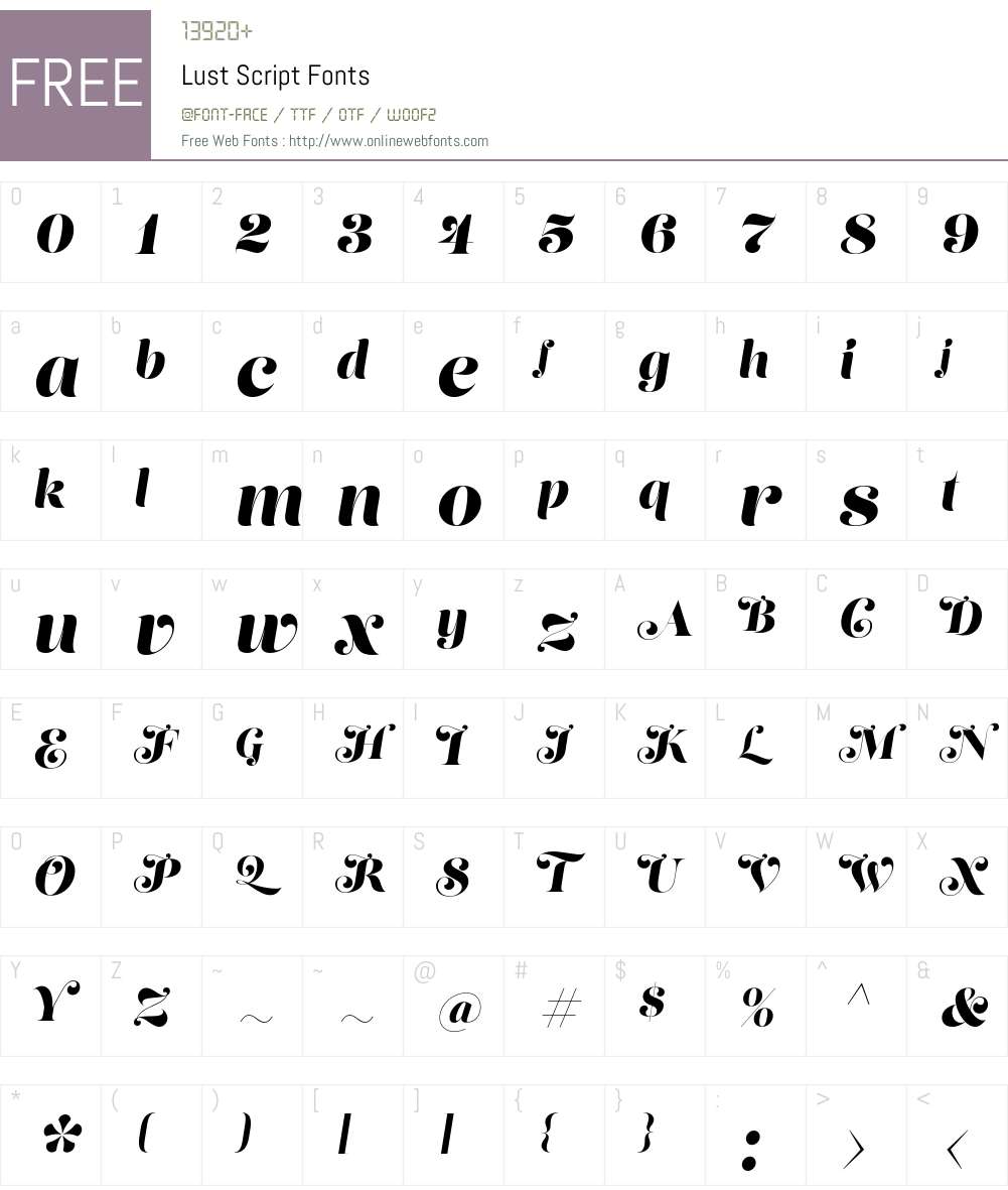 Lust Script Font Screenshots