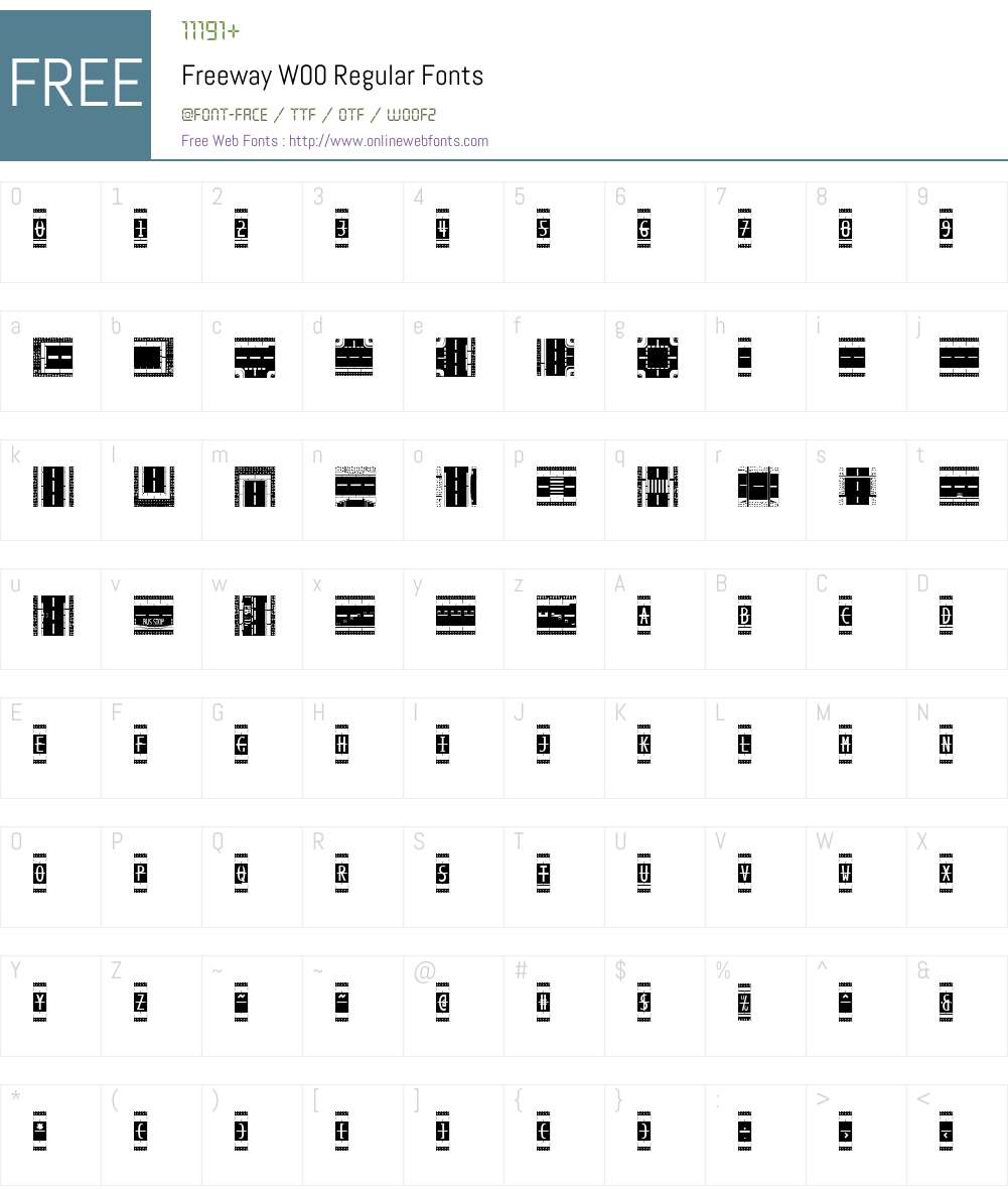 FreewayW00-Regular Font Screenshots